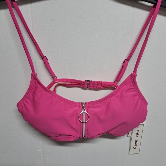 Hula Honey Women's Swimwear‎ Pink Zip Bralette Top Size M NWT - Picture 1 of 7